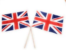 UNION JACK HAND WAVING FLAG medium 12" X 9" wooden pole polyester flags . 2pc 