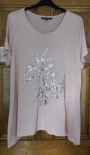 Ladies Bonmarche Peach Sequin Short Sleeved Top Size 24