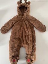 Unisex Boys Girls All in one Reindeer Christmas Snowsuit Age 3-6 months BNWOT