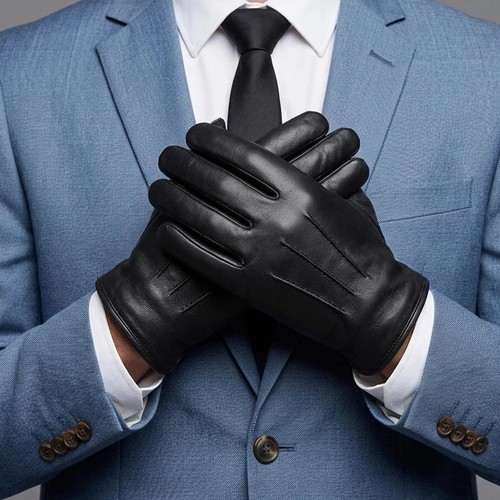 Men police leather gloves - leather,