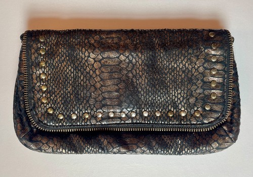 Black gold snake print - gold, clutch