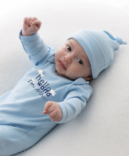 Personalised Hello World Babygrow Hat Hospital Outfit Boys Sleepsuit New Baby