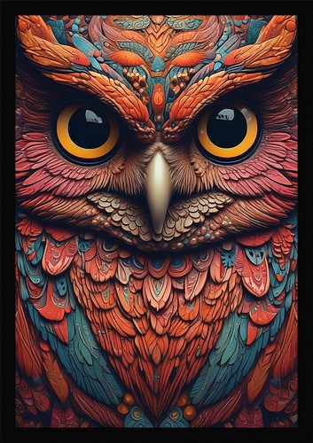Dramatic owl framed wall - owl,