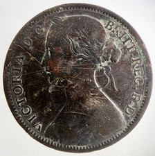 1865 Victoria One Penny Coin |