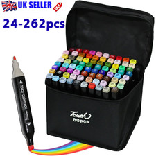 24-262pc Colouring Pens Dual Tip Markers Felt Tip Fine Broad Art Set Adults Kids