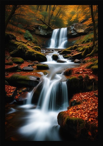Waterfall beautiful framed - waterfall,