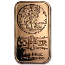 1oz Walking Liberty Copper Bar Bullion 999 Ingot 1 ounce AVDP USA Coin Collector