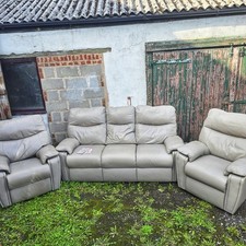 G Plan Grey Full Leather 3 Piece Suite Sofa and Chair with Motorised Recliner