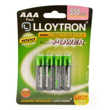 4 x LLOYTRON 550 mAh AAA RECHARGEABLE Ni-MH BATTERIES IDEAL FOR CORDLESS PHONE
