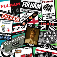 50 x FULHAM stickers, weatherproof inspired by football, West London scarf map