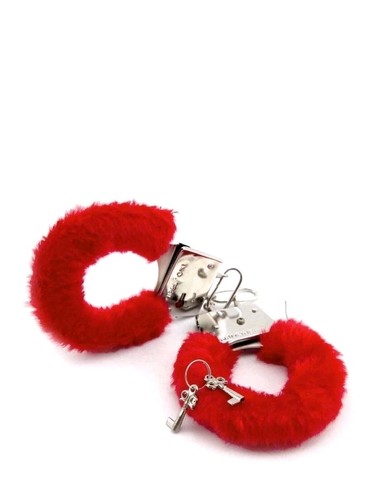 Red furry handcuffs hen - red, night