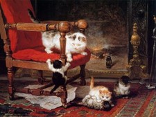 HENRIETTE RONNER KNIP CAT ANIMAL CANVAS PICTURE PRINT WALL ART In Front Chimney