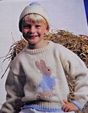 KNITTING PATTERN VINTAGE CHILDREN'S PETER RABBIT JUMPER/SWEATER & HAT 24" - 30"