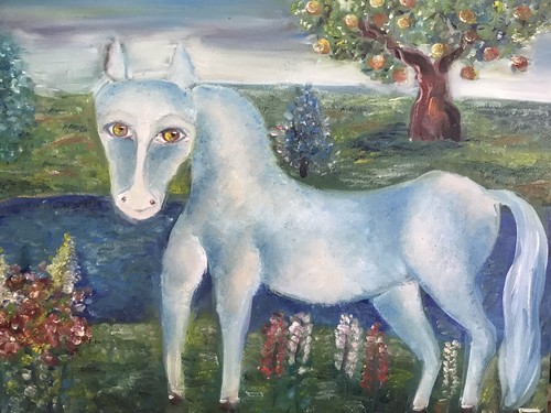 Blue horse from old - , country. 