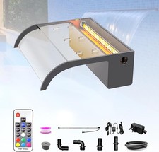 LONGRUN 30cm Pond Waterfall Blade Kit, Acrylic Curved, 7 Colour LED, Remote