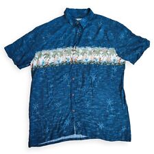Island Shores Palm Tree Design Short Sleeve Shirt - Coconut Buttons - Size XL