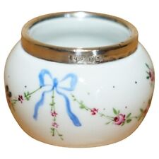 MINATURE ROBERT PRINGLE ANTIQUE PORCELAIN TRINKET POT WITH STERLING SILVER TRIM
