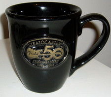 Fender Stratocaster guitar 50th Anniversary Mug Cup 1954-2004 Black & Gold