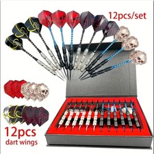 12 Pack Professional Tungsten Darts Tip Steel Barrel Shaft 24 Flights Set + Case