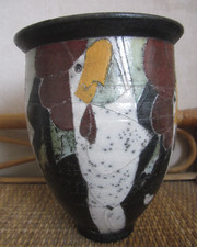 Rob Whelpton studio pottery raku vase with chickens