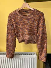 Zara Cropped Sweatshirt Faux Fur Multicolour Top Jumper Sweater Orange Purple