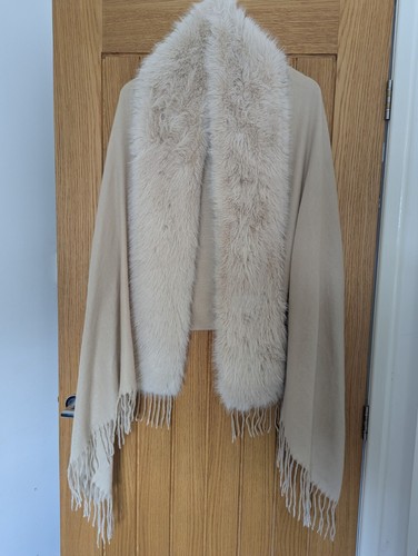 Cream faux fur trim wrap - faux,