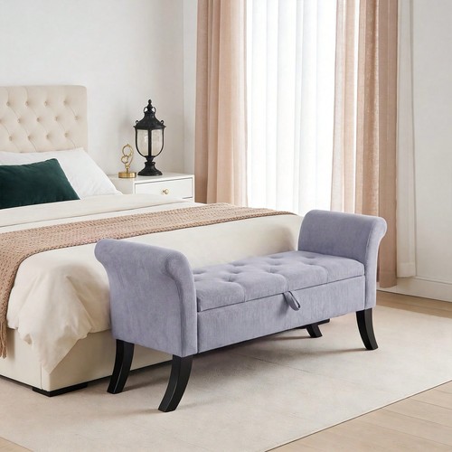 Grey linen tufted storage - linen,