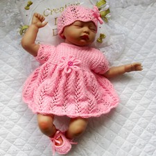 Baby Knitting Pattern DK Dress Hat Mary Shoes 0- 3 Month Baby 17-22" Reborn Doll