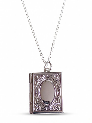 Silver book pendant necklace - book,