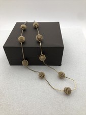 Vintage Monet Spiral Ball Necklace Chain Gold Tone Jewellery Gift Beaded Texture