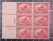 Scott 549 - 2 Cents Pilgrims MNH Plate Block Of 6  PL#12425 CV $135.00