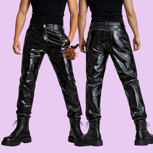 Unisex black vinyl pants - black,
