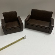 Dolls/ Dolls House Vintage Rexine Chair & Sofa