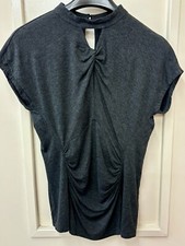 Ladies Grey Marl Notch Neck Top Size Medium By Cable & Gauge. Would Fit 12-14