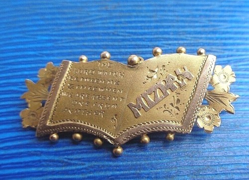 Victorian gold mizpah brooch - mizpah,