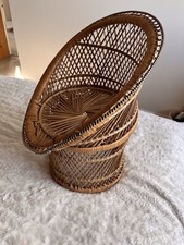 Vintage Wicker 1970's Barrel Chair Bamboo Cane 56cm  Peacock Design Boho Kids