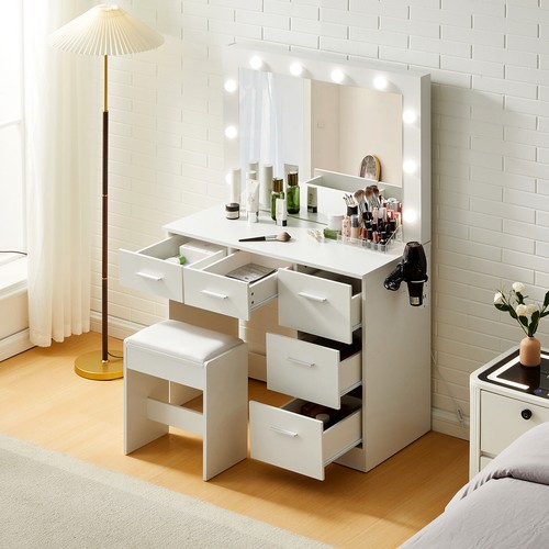 White dressing table - white, led