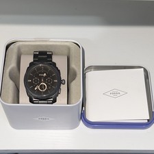 Mens Fossil Mid-Size Chronograph Black Stainless Steel Watch - with Box - FS4682