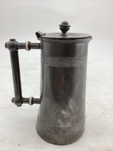 Pewter lidded handled tankard - lidded,