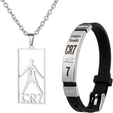 2 PCS Football Stuff, Football Necklace for Boys CR7 Bracelet for Boys Footbal B