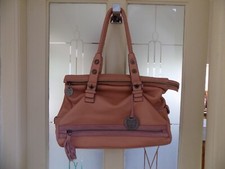 Tabitha leather shoulder bag double strap soft leather tassel tan ballet pink