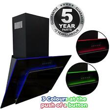 AMZAGE71BL 70cm Black 3 Colour LED Edge Lit Angled Glass Cooker Hood Extractor