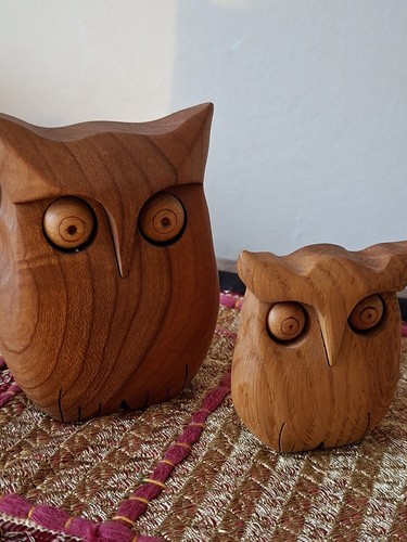 Vintage wooden owl family - wooden,