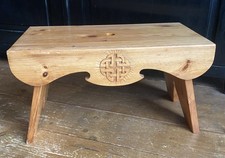 Vintage Handmade Pine Footstool/Child’s Stool/Side Table With Celtic Knot Design