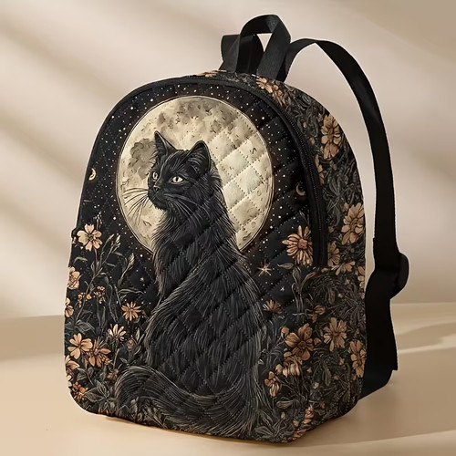 Moon cat flower black back - moon,