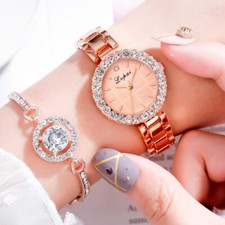 SILVER ROSE GOLD Chronograph Fashion Style Bling Ladies Wristwatch Women Girls