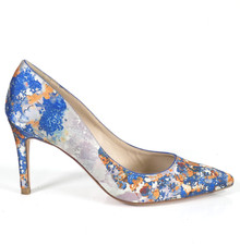 LK Bennett Heels Court Shoes Stiletto FLORET Satin Blue Grey Pointed UK 6 EU 39