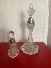 2 Antique Silver Mounted Cut Glass Scent Perfume Bottles