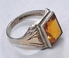 Silver and Citrine Ring / Chunky / Square Stone / Size T / 5.2g