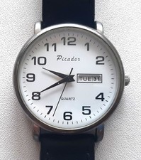 Picador QG1616 men's quartz wristwatch, Darlena black leather strap